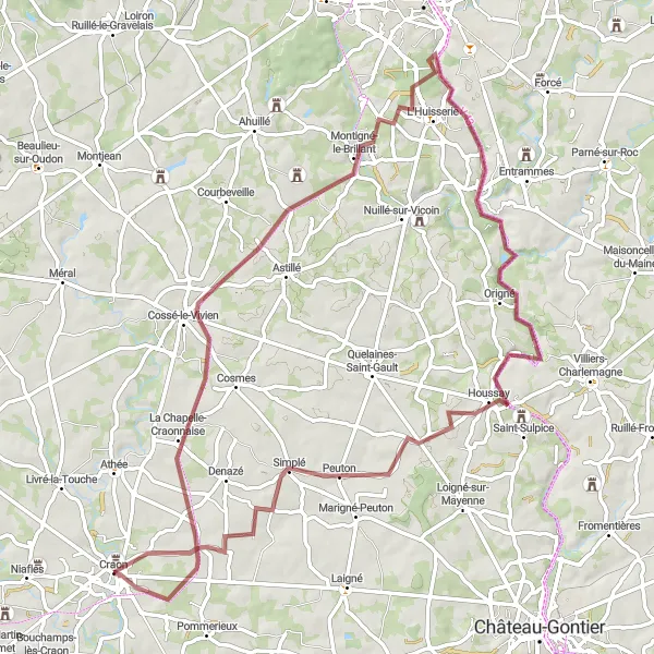 Miniature de la carte de l'inspiration cycliste "Randonnée dans la Vallée de la Chère" dans la Pays de la Loire, France. Générée par le planificateur d'itinéraire cycliste Tarmacs.app