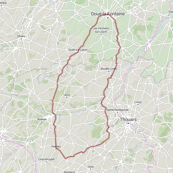 Map miniature of "Mauzé-Thouarsais Gravel Loop" cycling inspiration in Pays de la Loire, France. Generated by Tarmacs.app cycling route planner