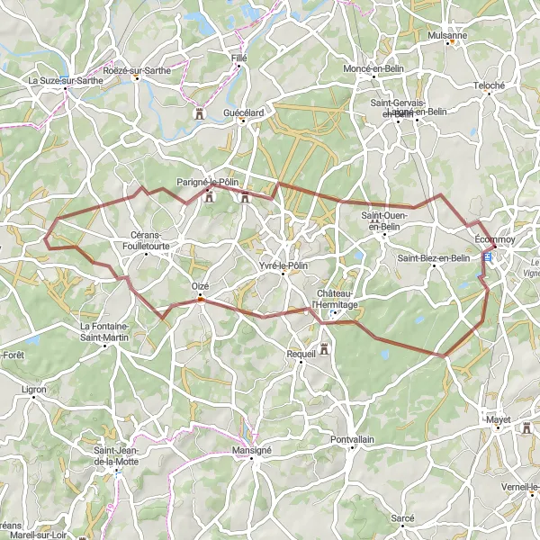 Map miniature of "Countryside Delights" cycling inspiration in Pays de la Loire, France. Generated by Tarmacs.app cycling route planner