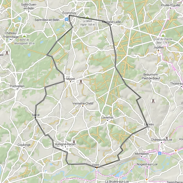 Map miniature of "The Luceau Loop" cycling inspiration in Pays de la Loire, France. Generated by Tarmacs.app cycling route planner