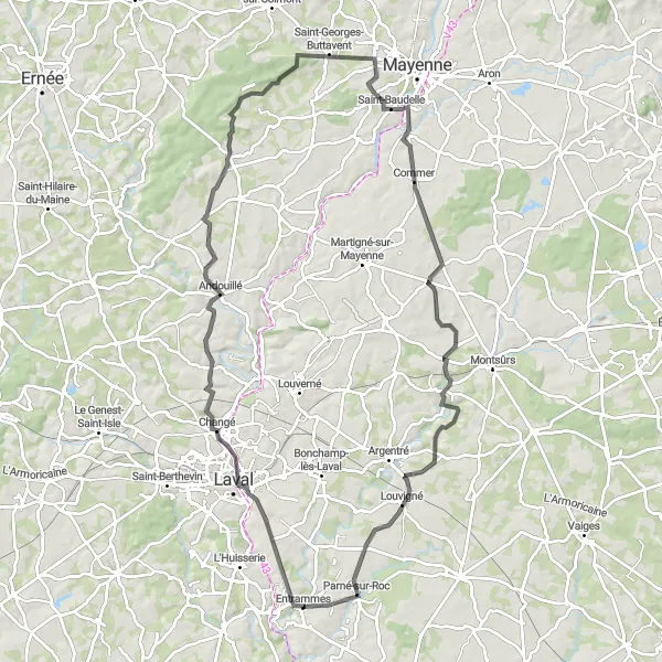 Map miniature of "The Perrine Loop" cycling inspiration in Pays de la Loire, France. Generated by Tarmacs.app cycling route planner