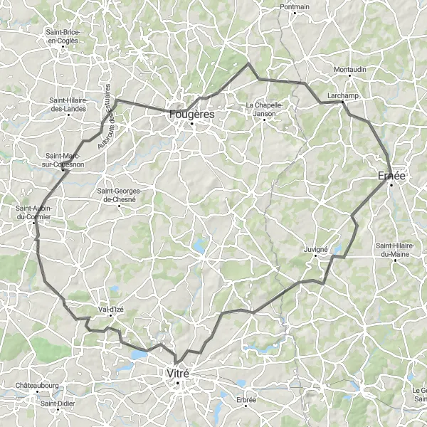 Map miniature of "Scenic Delights: La Croixille to Larchamp" cycling inspiration in Pays de la Loire, France. Generated by Tarmacs.app cycling route planner