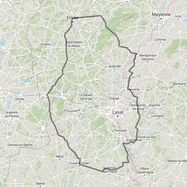 Map miniature of "The Louverné Loop" cycling inspiration in Pays de la Loire, France. Generated by Tarmacs.app cycling route planner