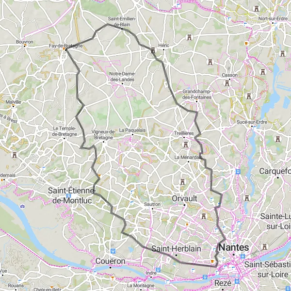 Map miniature of "The Saint-Emilien-de-Blain Adventure" cycling inspiration in Pays de la Loire, France. Generated by Tarmacs.app cycling route planner