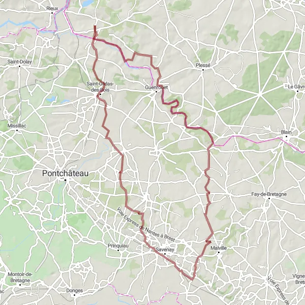 Miniature de la carte de l'inspiration cycliste "Parcours entre Terre et Mer" dans la Pays de la Loire, France. Générée par le planificateur d'itinéraire cycliste Tarmacs.app