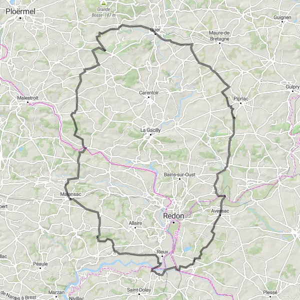 Map miniature of "Pays de Redon Loop" cycling inspiration in Pays de la Loire, France. Generated by Tarmacs.app cycling route planner