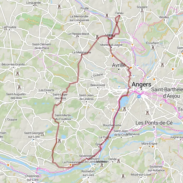 Miniature de la carte de l'inspiration cycliste "Les Charmes d'Avrillé" dans la Pays de la Loire, France. Générée par le planificateur d'itinéraire cycliste Tarmacs.app