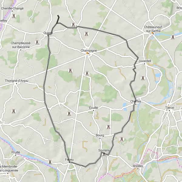 Miniature de la carte de l'inspiration cycliste "Les Chemins du Vignoble" dans la Pays de la Loire, France. Générée par le planificateur d'itinéraire cycliste Tarmacs.app