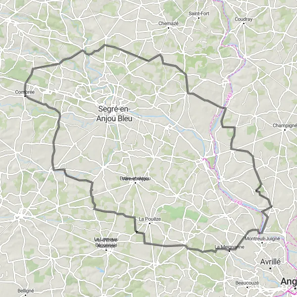 Map miniature of "Loiré and Montguillon Countryside Ride" cycling inspiration in Pays de la Loire, France. Generated by Tarmacs.app cycling route planner