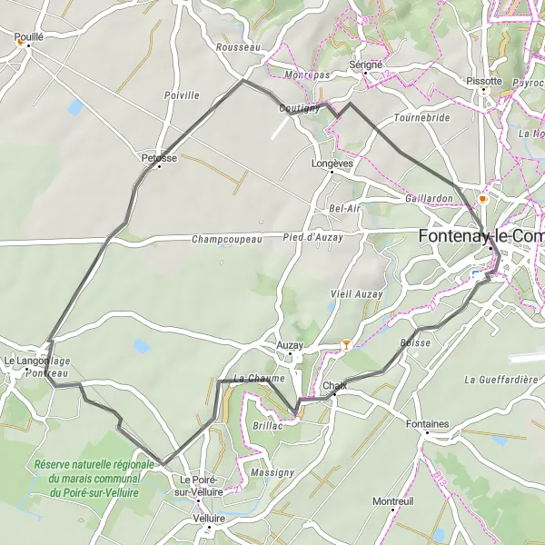 Miniature de la carte de l'inspiration cycliste "Les Châteaux de Vendée" dans la Pays de la Loire, France. Générée par le planificateur d'itinéraire cycliste Tarmacs.app