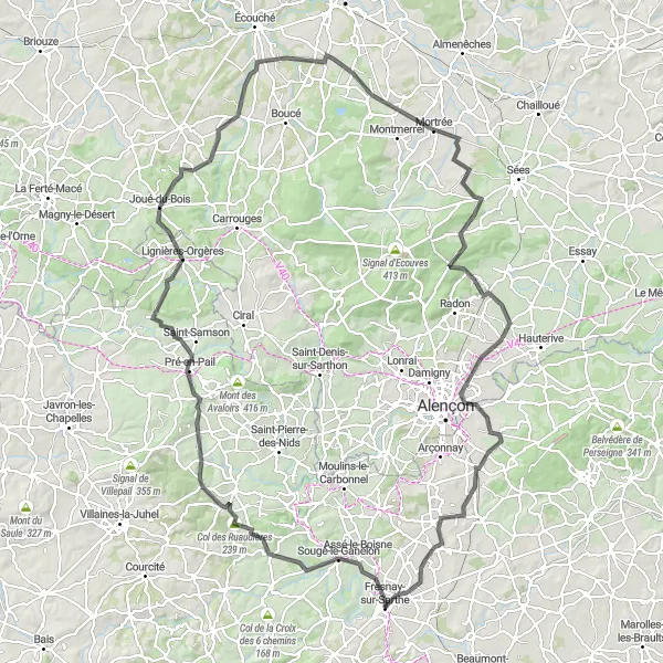 Miniature de la carte de l'inspiration cycliste "Boucle des Vallées" dans la Pays de la Loire, France. Générée par le planificateur d'itinéraire cycliste Tarmacs.app