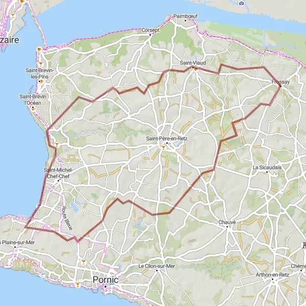 Map miniature of "Frossay Gravel Route" cycling inspiration in Pays de la Loire, France. Generated by Tarmacs.app cycling route planner