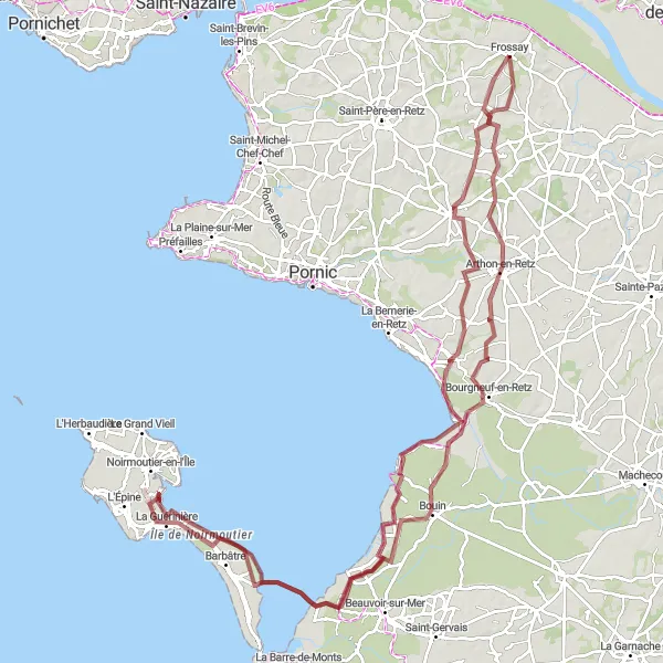 Map miniature of "Island Adventure: Frossay Gravel Route" cycling inspiration in Pays de la Loire, France. Generated by Tarmacs.app cycling route planner