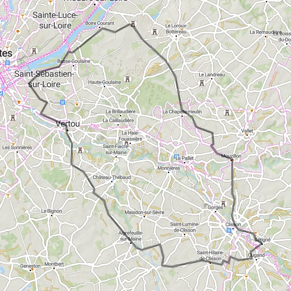 Map miniature of "Leisurely Road Route from Gétigné" cycling inspiration in Pays de la Loire, France. Generated by Tarmacs.app cycling route planner