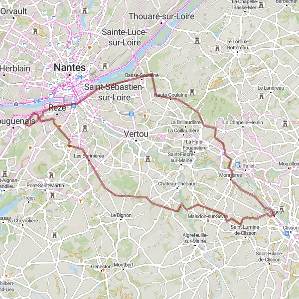 Map miniature of "Discover the Loire and Sèvre Rivers" cycling inspiration in Pays de la Loire, France. Generated by Tarmacs.app cycling route planner