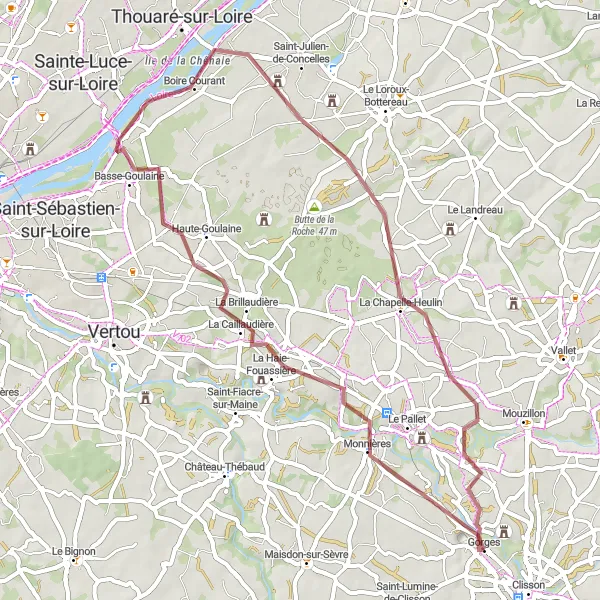 Map miniature of "The Gravel Adventure" cycling inspiration in Pays de la Loire, France. Generated by Tarmacs.app cycling route planner