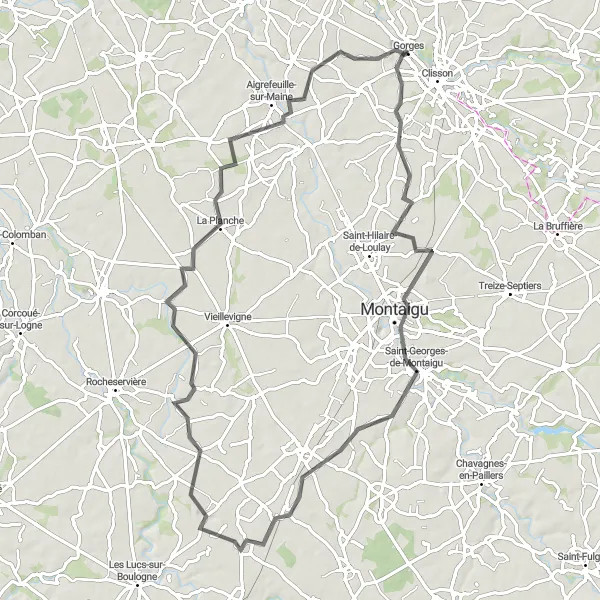 Map miniature of "The Clisson Circuit" cycling inspiration in Pays de la Loire, France. Generated by Tarmacs.app cycling route planner