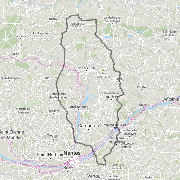 Map miniature of "Loire River Loop" cycling inspiration in Pays de la Loire, France. Generated by Tarmacs.app cycling route planner