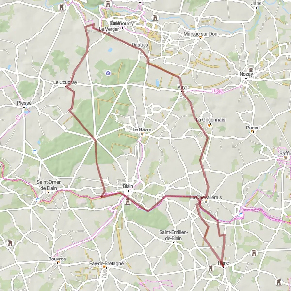 Map miniature of "A Tour of Château de la Groulais" cycling inspiration in Pays de la Loire, France. Generated by Tarmacs.app cycling route planner