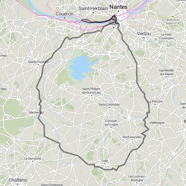 Map miniature of "Galerie des Machines de l’île to Pelousière" cycling inspiration in Pays de la Loire, France. Generated by Tarmacs.app cycling route planner