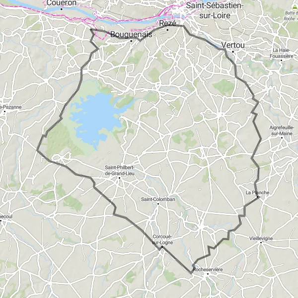 Map miniature of "Maison Radieuse - Le Corbusier to Bouaye" cycling inspiration in Pays de la Loire, France. Generated by Tarmacs.app cycling route planner