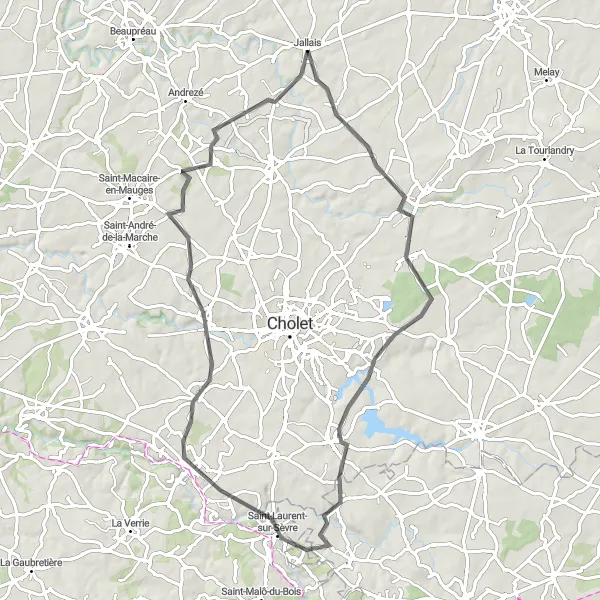 Map miniature of "Charming Villages and Historical Splendors" cycling inspiration in Pays de la Loire, France. Generated by Tarmacs.app cycling route planner