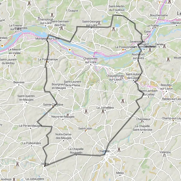 Map miniature of "Expansive Tour of Sainte-Christine and Béhuard" cycling inspiration in Pays de la Loire, France. Generated by Tarmacs.app cycling route planner