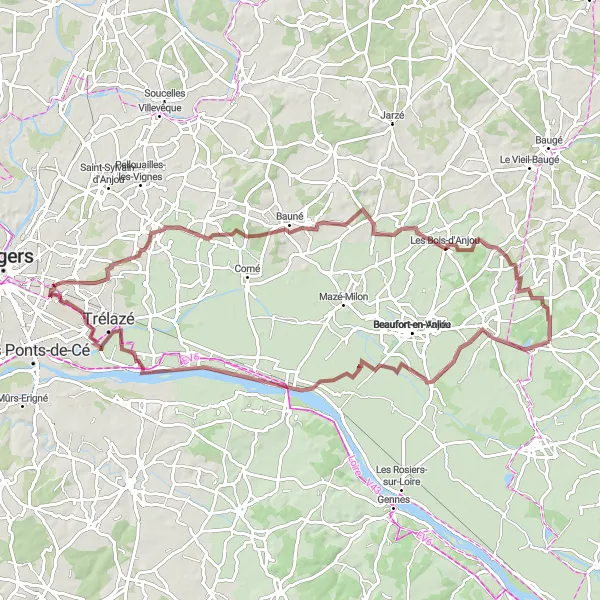 Map miniature of "Gravel Adventure through Picturesque Landmarks" cycling inspiration in Pays de la Loire, France. Generated by Tarmacs.app cycling route planner