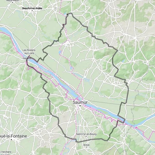 Map miniature of "Loire Valley Road Cycling Adventure" cycling inspiration in Pays de la Loire, France. Generated by Tarmacs.app cycling route planner