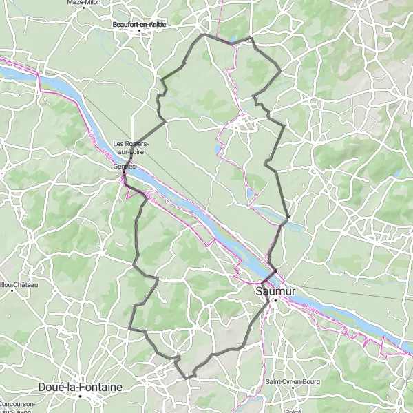 Miniature de la carte de l'inspiration cycliste "Tour des Châteaux Cosy" dans la Pays de la Loire, France. Générée par le planificateur d'itinéraire cycliste Tarmacs.app