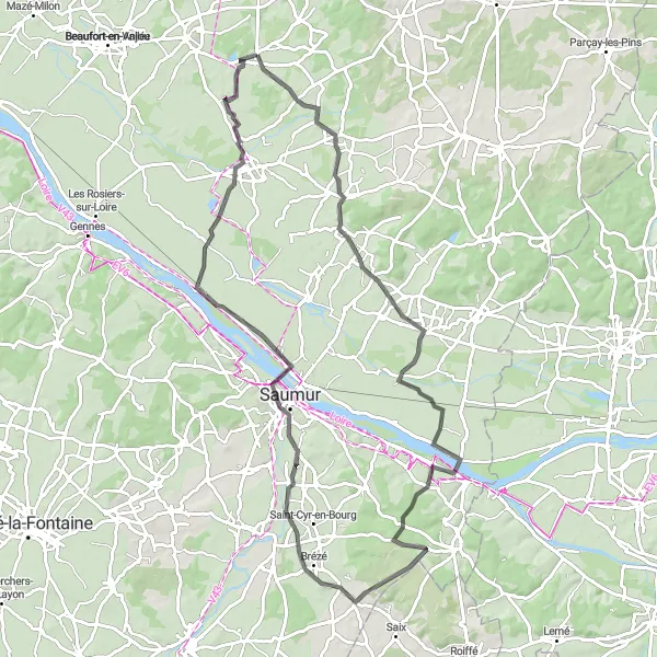Miniature de la carte de l'inspiration cycliste "Parcours de la Loire et ses Châteaux" dans la Pays de la Loire, France. Générée par le planificateur d'itinéraire cycliste Tarmacs.app
