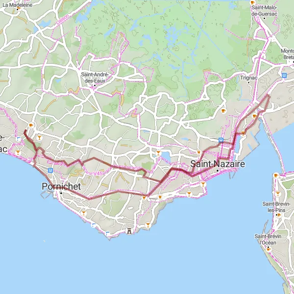 Map miniature of "Gravel Adventure to Le Guézy" cycling inspiration in Pays de la Loire, France. Generated by Tarmacs.app cycling route planner