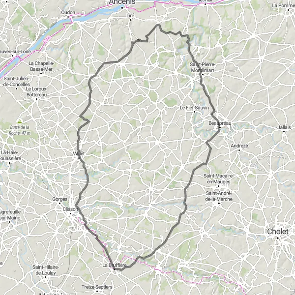 Map miniature of "Gétigné Ride" cycling inspiration in Pays de la Loire, France. Generated by Tarmacs.app cycling route planner