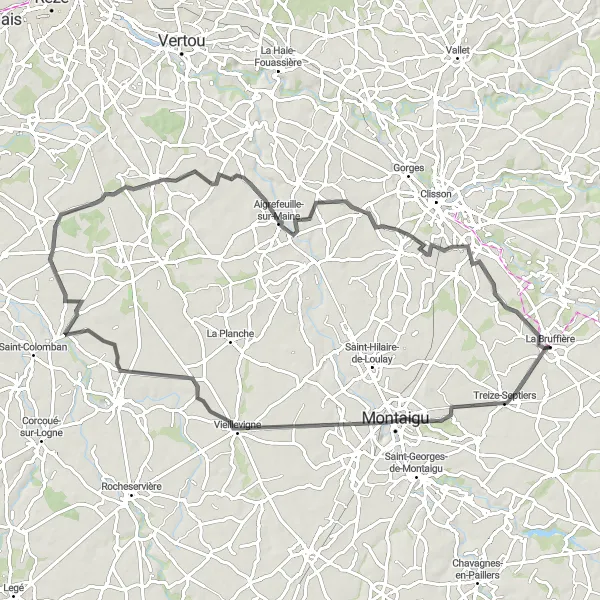 Map miniature of "Montaigu Loop" cycling inspiration in Pays de la Loire, France. Generated by Tarmacs.app cycling route planner