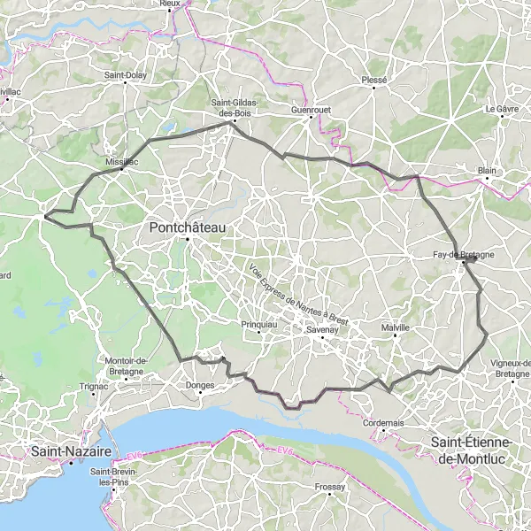 Map miniature of "Historical Route to Château de la Bretesche" cycling inspiration in Pays de la Loire, France. Generated by Tarmacs.app cycling route planner