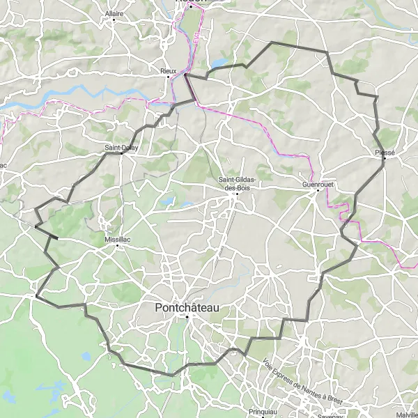 Map miniature of "Scenic Countryside and Belvédère Views" cycling inspiration in Pays de la Loire, France. Generated by Tarmacs.app cycling route planner