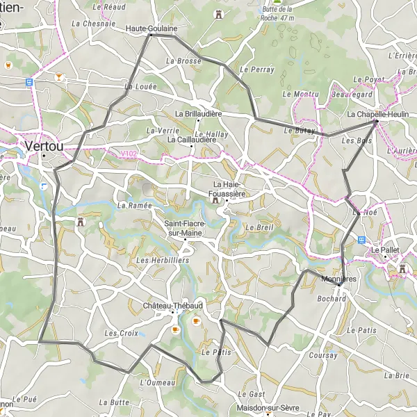 Map miniature of "Vertou Loop" cycling inspiration in Pays de la Loire, France. Generated by Tarmacs.app cycling route planner