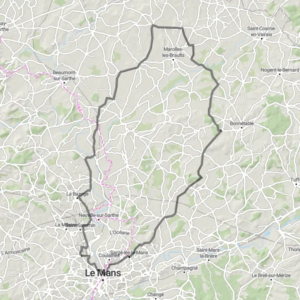 Map miniature of "Charming Villages Circuit" cycling inspiration in Pays de la Loire, France. Generated by Tarmacs.app cycling route planner