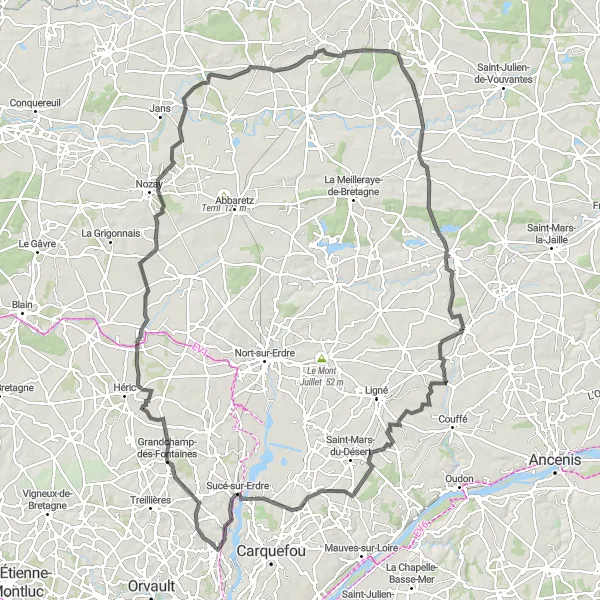 Map miniature of "Loire Valley Road Adventure" cycling inspiration in Pays de la Loire, France. Generated by Tarmacs.app cycling route planner