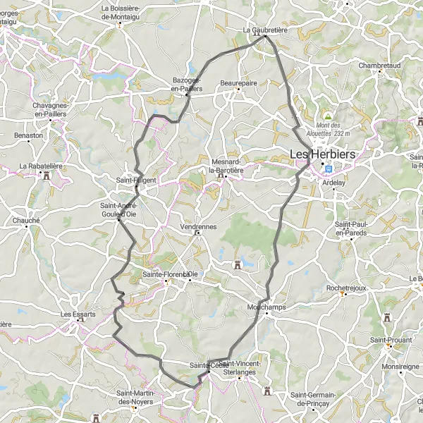 Map miniature of "Short and Sweet Loop" cycling inspiration in Pays de la Loire, France. Generated by Tarmacs.app cycling route planner