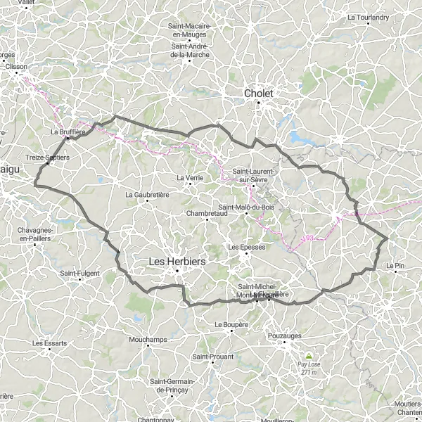 Map miniature of "Vendée Landscapes Cycling Journey" cycling inspiration in Pays de la Loire, France. Generated by Tarmacs.app cycling route planner