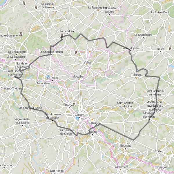 Miniature de la carte de l'inspiration cycliste "La Haie-Fouassière - Maisdon-sur-Sèvre" dans la Pays de la Loire, France. Générée par le planificateur d'itinéraire cycliste Tarmacs.app
