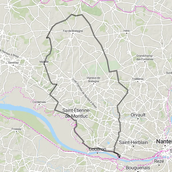 Map miniature of "Scenic Countryside Ride" cycling inspiration in Pays de la Loire, France. Generated by Tarmacs.app cycling route planner