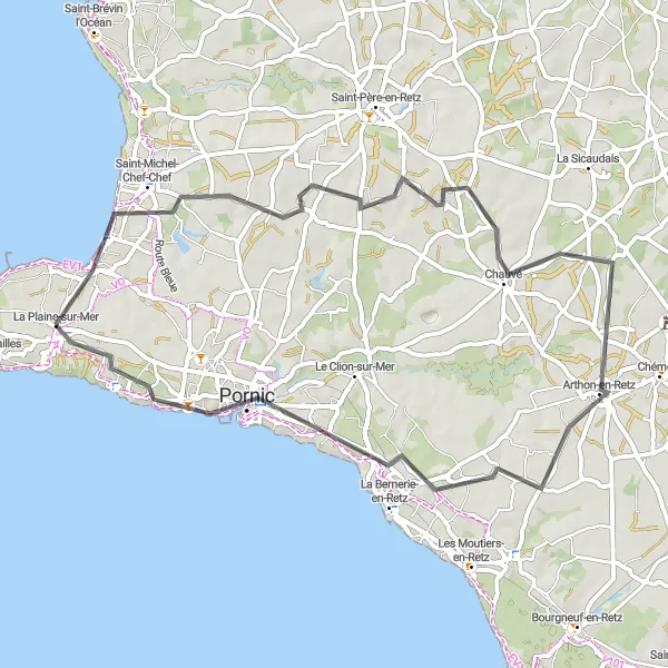 Map miniature of "Scenic Road Route 1" cycling inspiration in Pays de la Loire, France. Generated by Tarmacs.app cycling route planner