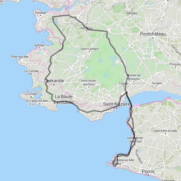 Map miniature of "Challenging Road Route" cycling inspiration in Pays de la Loire, France. Generated by Tarmacs.app cycling route planner