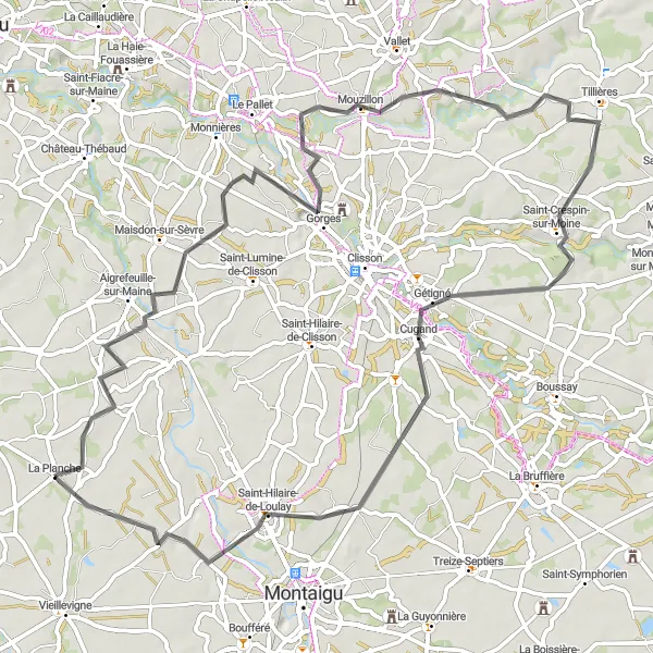 Map miniature of "The Vineyard Loop" cycling inspiration in Pays de la Loire, France. Generated by Tarmacs.app cycling route planner