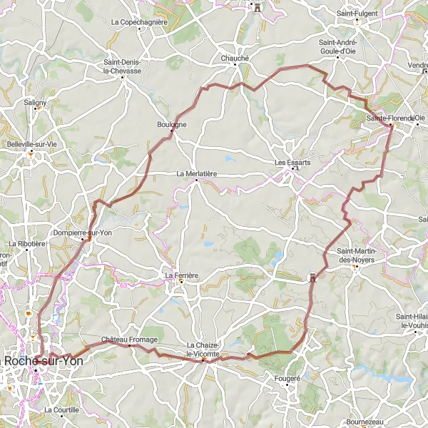 Map miniature of "Scenic Gravel Route to La Chaize-le-Vicomte" cycling inspiration in Pays de la Loire, France. Generated by Tarmacs.app cycling route planner