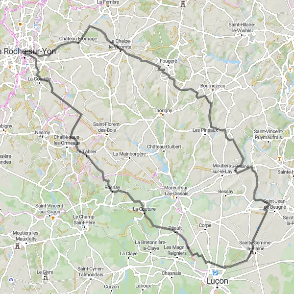 Map miniature of "La Roche-sur-Yon Hill Loop" cycling inspiration in Pays de la Loire, France. Generated by Tarmacs.app cycling route planner