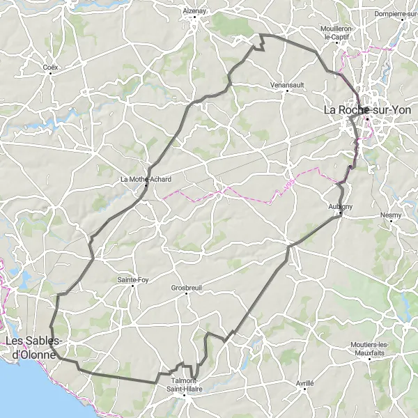 Map miniature of "Enchanting Road Trip" cycling inspiration in Pays de la Loire, France. Generated by Tarmacs.app cycling route planner