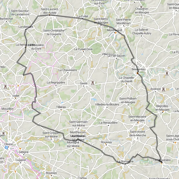 Map miniature of "La Séguinière Grand Tour" cycling inspiration in Pays de la Loire, France. Generated by Tarmacs.app cycling route planner